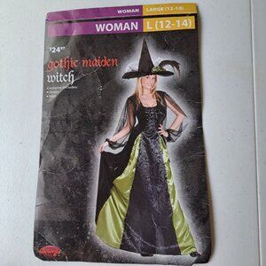 Fun World Goth Maiden Witch Adult L 12-14 Costume Cosplay Halloween Black Green